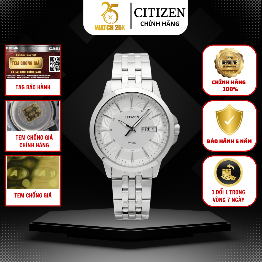 Đồng Hồ Nam Citizen BF2011-51A Watch25x – Máy Pin Quartz Lịch Thứ Ngày Thép Trắng Tinh Tế