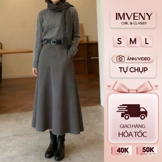  Chân Váy Dạ Dài Xòe Midi Cạp Cao Kèm Đai Da dáng xòe chữ A thanh lịch CV23 