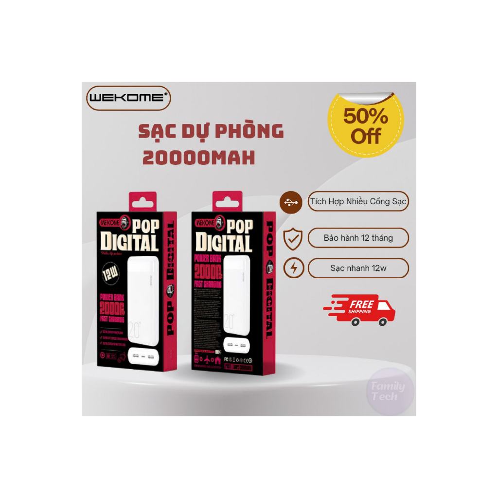 (Chính Hãng )Sạc Dự Phòng WEKOME WP-02 Dung Lượng 20000mAh