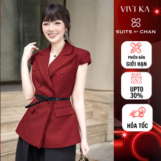  Áo vest ngắn tay nữ Elena SUITS BY CHAN thiết kế thanh lịch sang trọng trẻ trung đi làm đi tiệcnoel giáng sinh 