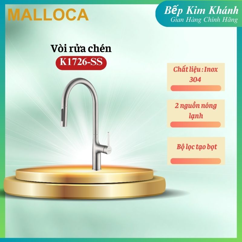 Vòi Rửa Chén Bát Inox Malloca K1726-SS - Nóng Lạnh Tiện Lợi, Thiết Kế Hiện Đại