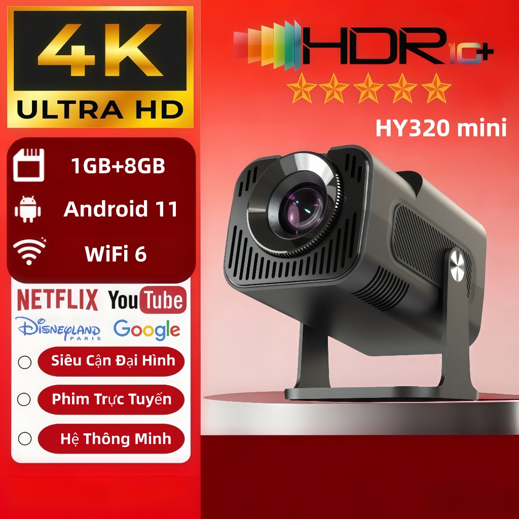 Máy Chiếu Mini HY320 - Hệ Điều Hành Android 11, Độ Sáng Cao, Thiết Kế Gọn Nhẹ Cho Phòng Ngủ & Gia Đình