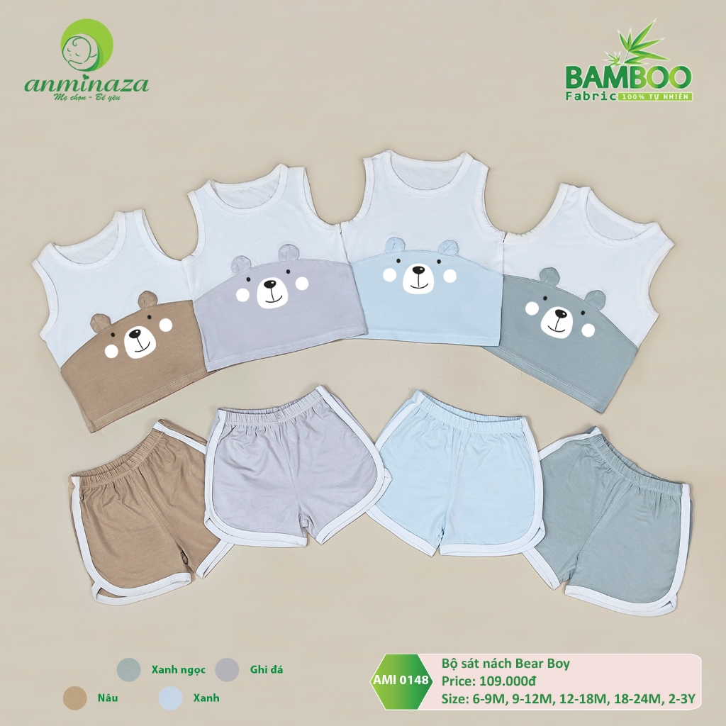 [Chính Hãng] Bộ Ba Lỗ Bé Trai Anminaza Vải Sợi Tre Petit Mềm Mịn Và Co Dãn - AMI0148B
