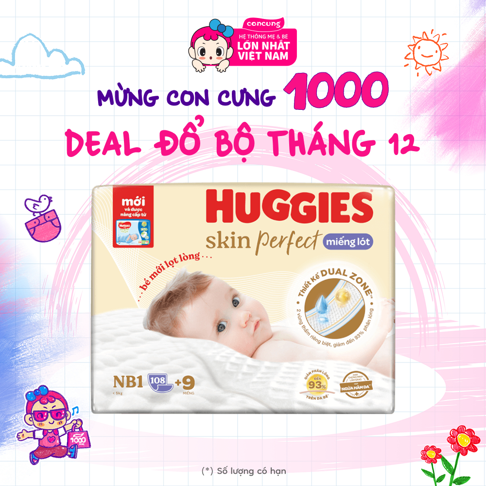  Miếng lót lọt lòng Huggies Skin Perfect  Newborn 1 dưới 5kg 108 miếng  - concung 