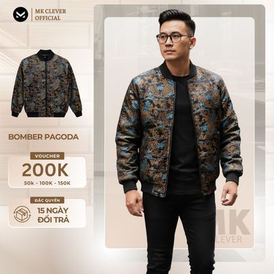 Áo Khoác nam Bomber Pagoda MK CLEVER vải gấm hoạ tiết thêu tỉ mỉ, trần bông dày dặn, lên dáng trẻ trung 50-90kg