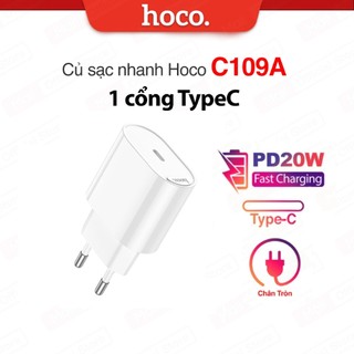 Củ sạc nhanh PD20W 1 cổng TypeC Hoco C109A , tương thích nhiều thiết bị, dùng cho Android/Samsung/ip, chân tròn