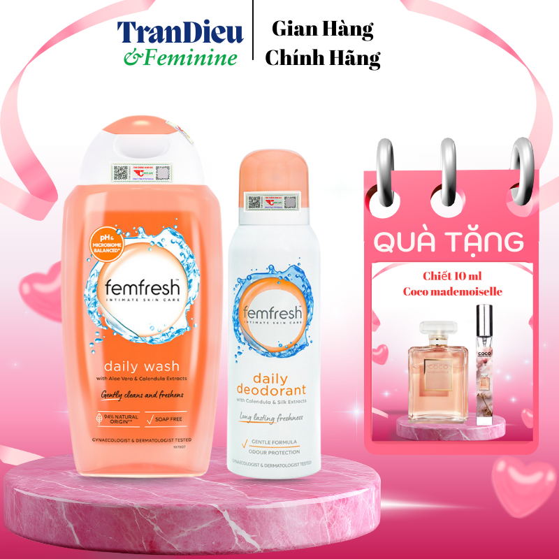 Combo Thơm Mát Cho Vùng Kín, Trangia DDVS Femfresh Daily Intimate Wash & Xịt  Khử Mùi Vùng Kín Femfr