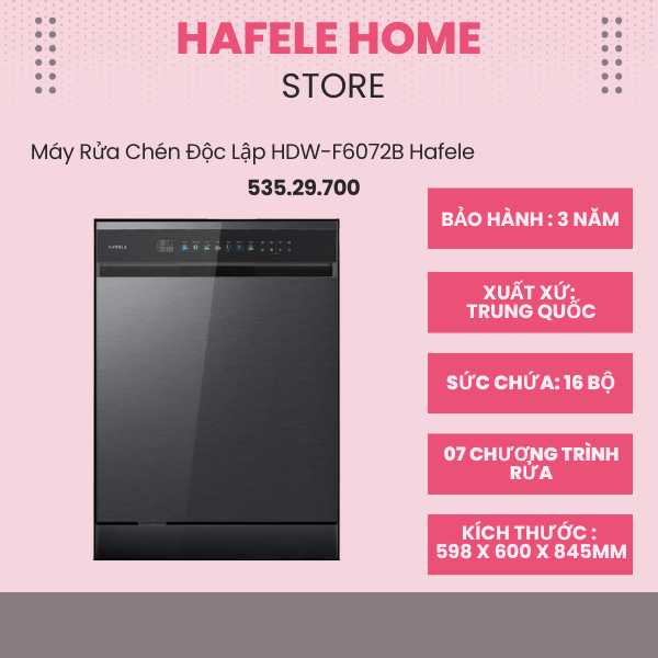 Máy Rửa Chén Độc Lập Hafele HDW-F6072B 535.29.700 – Cảm Ứng – 07 Chương Trình Rửa –Đèn UV Diệt Khuẩn