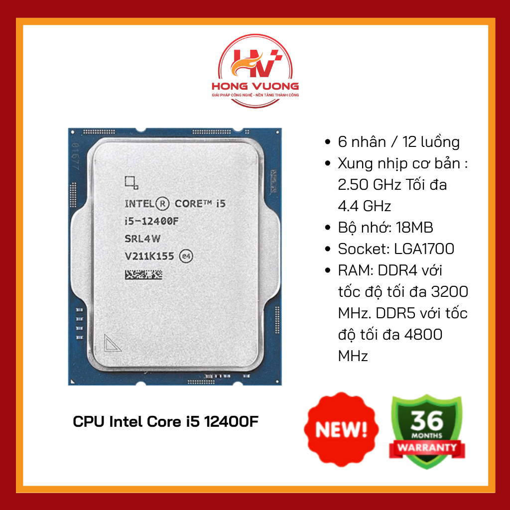 CPU Intel Core i5 12400F Tray New– Chip chơi game Intel Gen 12, hiệu năng mạnh, giá tốt