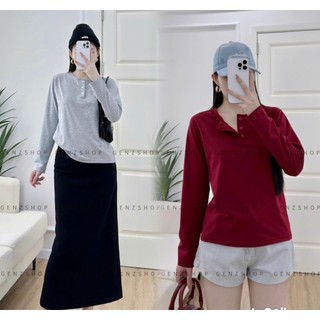  Áo Thun Nữ Dài Tay Cổ Cúc Basic Xinh Đẹp Hottrend 2026 