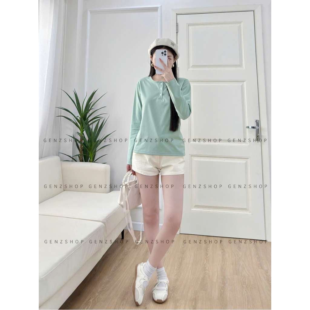Áo Thun Nữ Dài Tay Cổ Cúc Basic Xinh Đẹp Hottrend 2026 | BigBuy360 - bigbuy360.vn