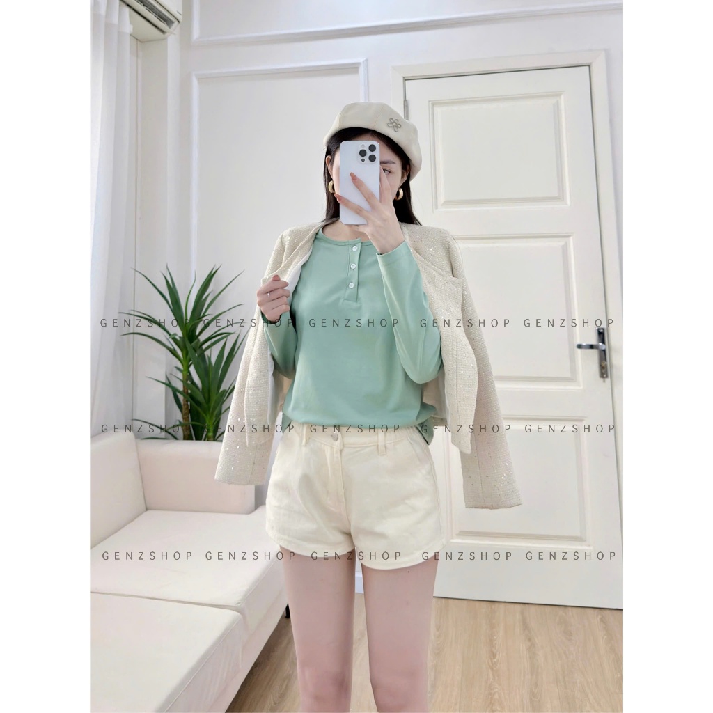 Áo Thun Nữ Dài Tay Cổ Cúc Basic Xinh Đẹp Hottrend 2026 | BigBuy360 - bigbuy360.vn
