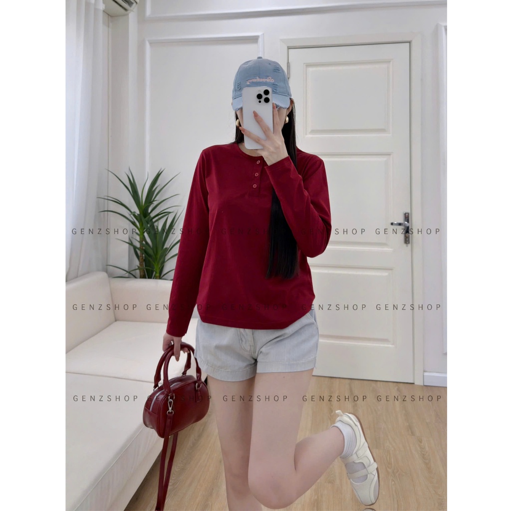 Áo Thun Nữ Dài Tay Cổ Cúc Basic Xinh Đẹp Hottrend 2026 | BigBuy360 - bigbuy360.vn
