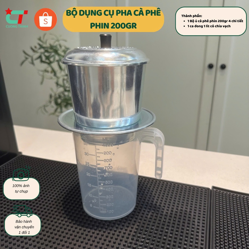 Combo bộ dụng cụ pha cà phê phin 200gr