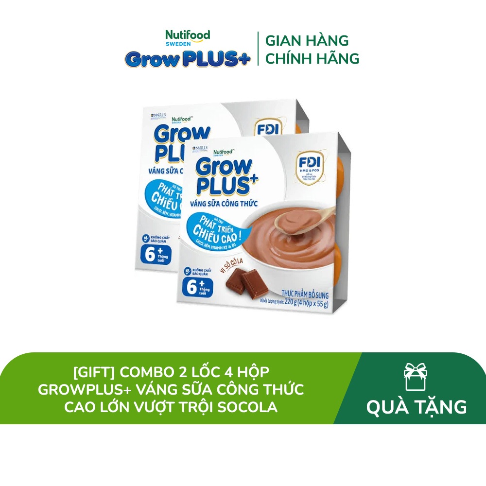 [Gift] Combo 2 Lốc 4 hộp GrowPLUS+ Váng sữa công thức Cao lớn vượt trội Socola