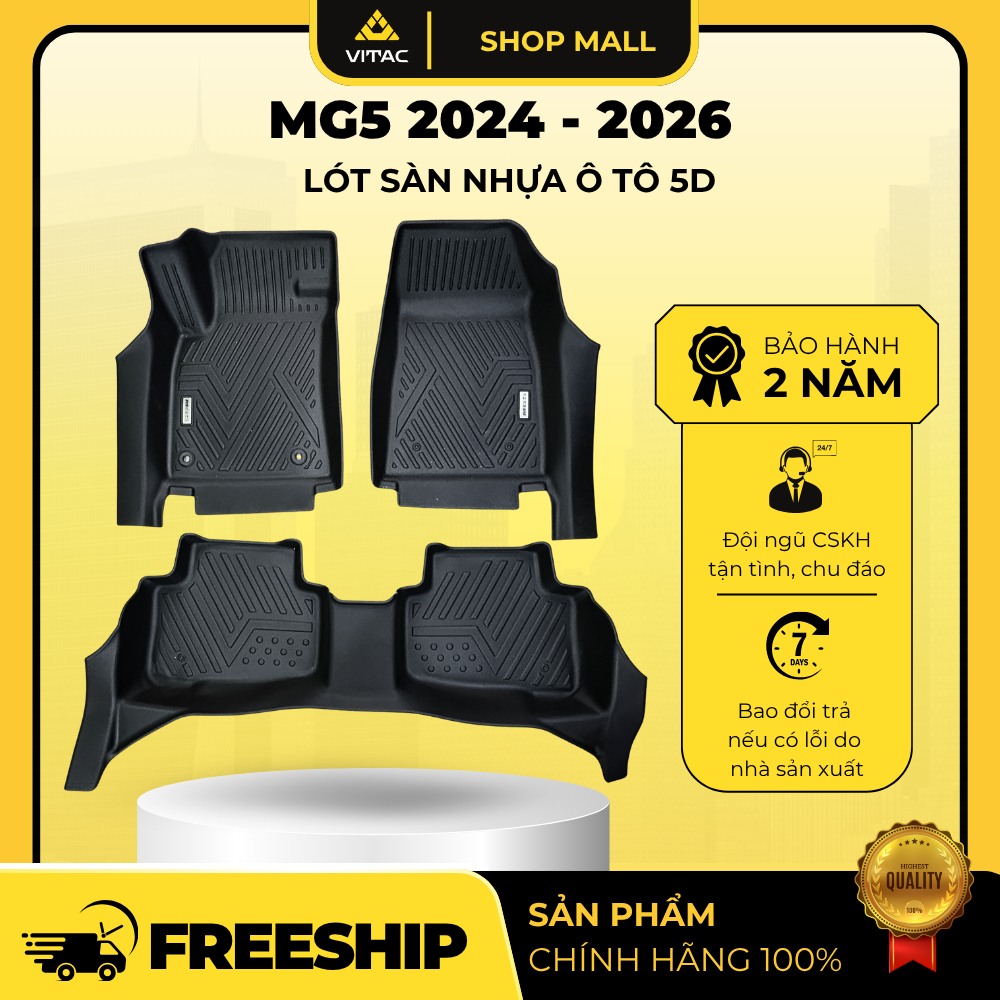 VITAC MALL - THẢM SÀN NHỰA ĐÚC 5D/6D Ô TÔ XE MG5 2022-2026 (3 tấm/bộ)
