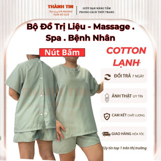 Bộ đồ đông y cotton lạnh Thành Tin – Quần áo massage cổ tròn, nút sau, chất vải mềm mịn thoáng mát