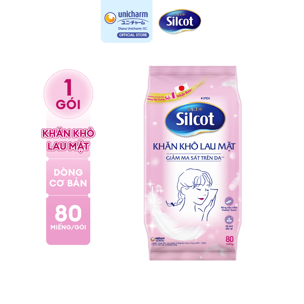 Khăn khô lau mặt Silcot 80 miếng/gói