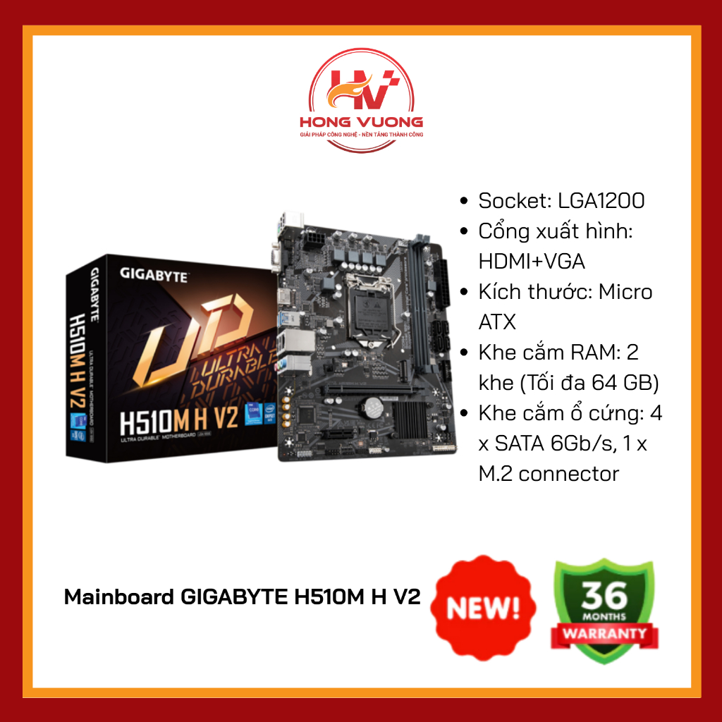 Mainboard Gigabyte H510M H V2 (Intel H510/ Intel LGA 1200/ M-ATX/ 2 khe ram/ DDR4) - Hàng chính hãng
