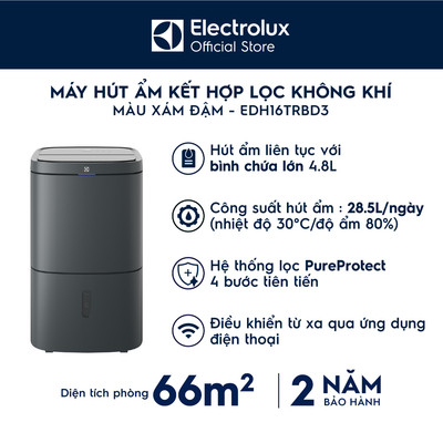 Máy hút ẩm kết hợp lọc không khí Electrolux UltimateHome 700 28.5L cho phòng 66m² EDH16TRBD3