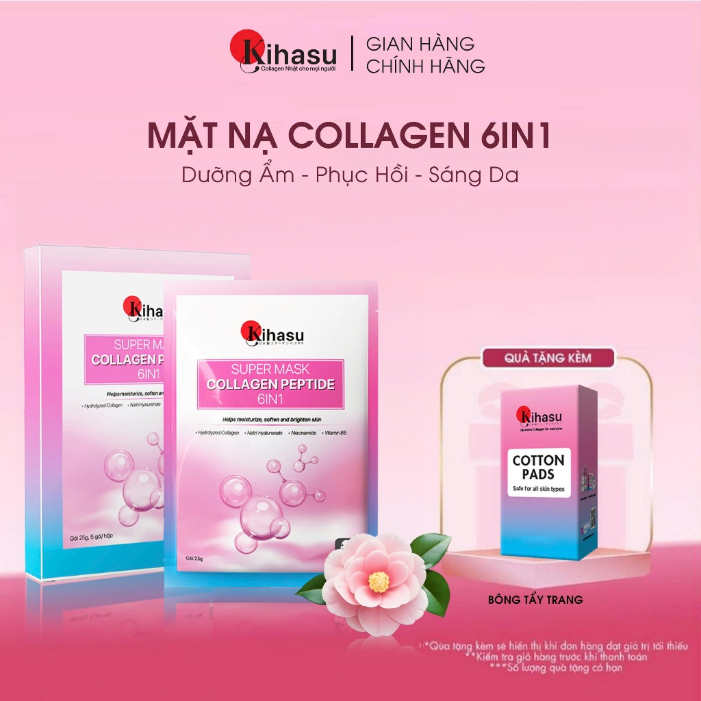 [LIVE] Hộp  Mặt Nạ 5 Miếng Collagen Peptide 6in1 Kihasu  Cấp Ẩm, Phục Hồi, Trẻ Hóa Da