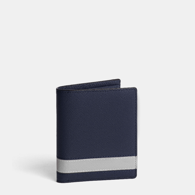 Ví da nam Leonardo Ví Cosmos Dáng Đứng Da Saffiano nhập khẩu trượt nước bền cao điểm sọc tinh tế