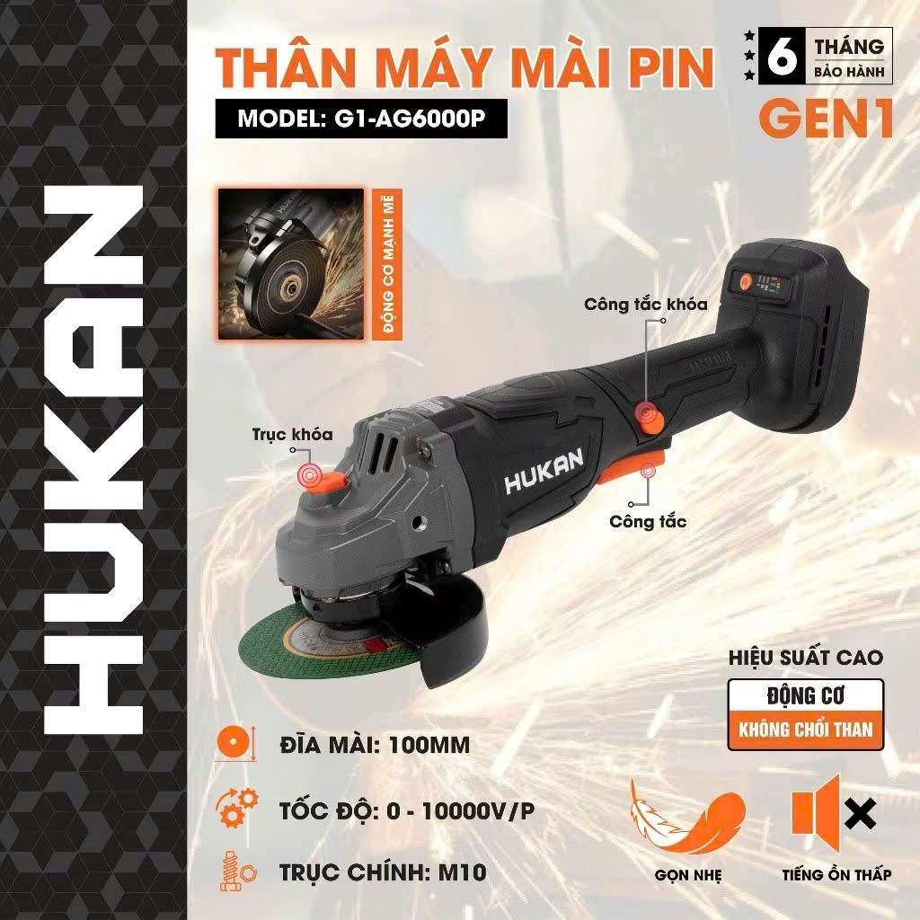 Thân Máy Mài Hukan 6000P G1-AG6000P Chân Pin Phổ thông, động cơ không chổi than