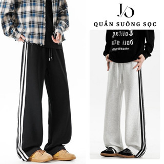 Quần Nỉ Suông Ống Rộng KẺ SỌC Nam Cạp Chun Dây Rút Quần Nỉ 2 Da Unisex Ống Quần Có Thể Điều Chỉnh 