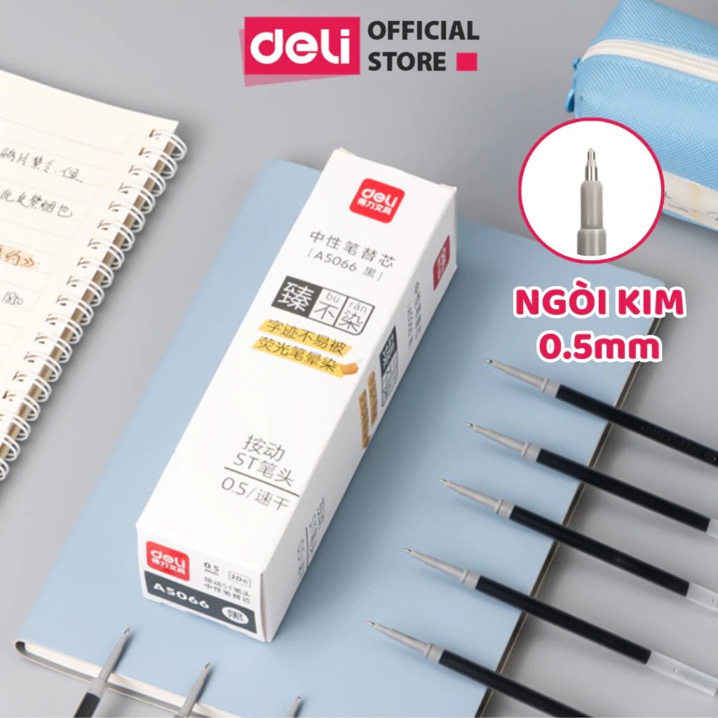 COMBO RUỘT BÚT GEL MỰC ĐEN DELI A5066 NGÒI ST 0.5MM, NGÒI GÓC BÚT DELI S60-ST. VIẾT ÊM, MỰC ĐẸP