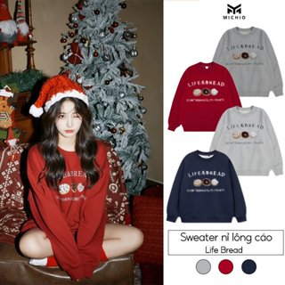  Áo Sweater Nỉ Lông Cáo Thêu Nổi MICHIO Form Rộng Có Túi Trước Dày Dặn Mềm Mại 