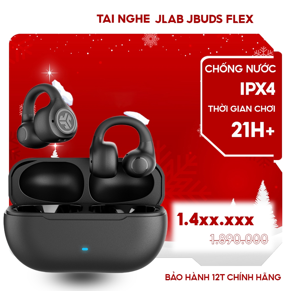 Tai Nghe True Wireless Kẹp Vành Tai JLab Jbuds Flex Chống Nước Ipx4 Tiếng Ồn Chủ Động Khi Làm Việc N
