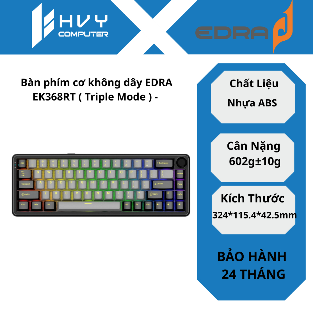 Bàn phím cơ không dây EDRA EK368RT ( Triple Mode ) - Hàng chính hãng.