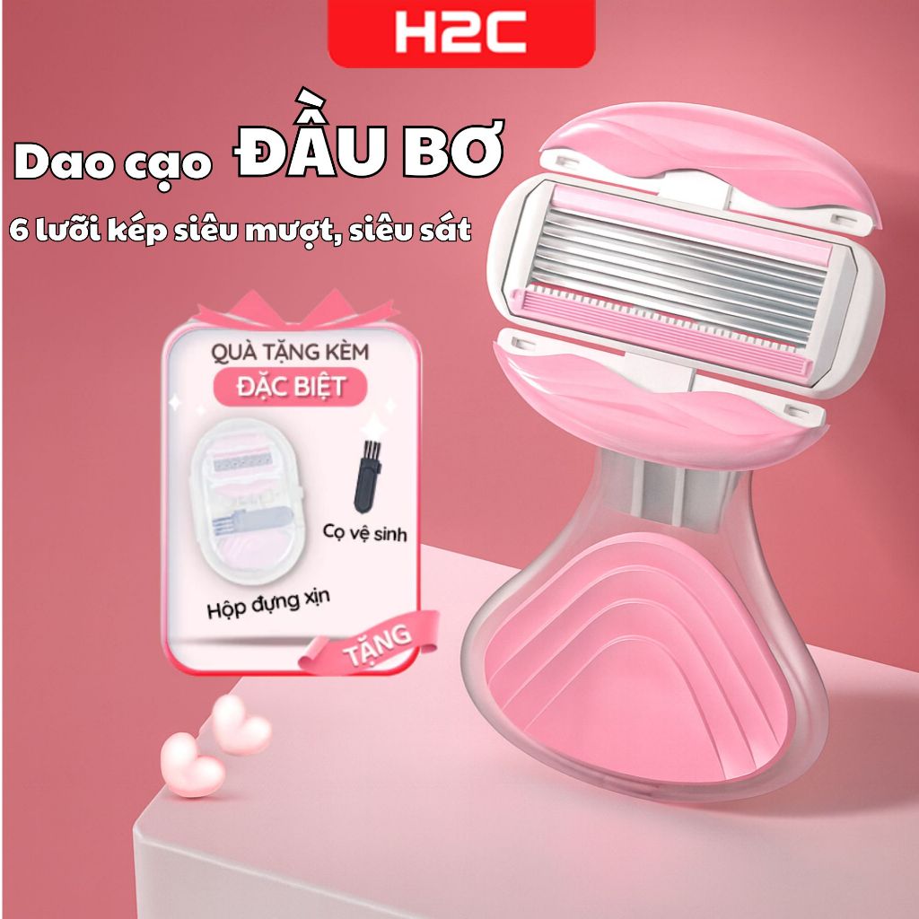 Dao cạo nữ, dao cạo bikini H2C Gentlesilk đầu bơ venus spa 6 lưỡi siêu cao cấp có che tên