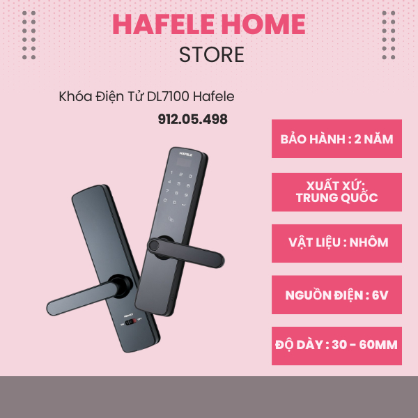 Khóa Điện Tử Hafele DL7100 912.05.498 – Báo Động Phá Khóa – Chống Hack Mật Khẩu – Sốc Điện