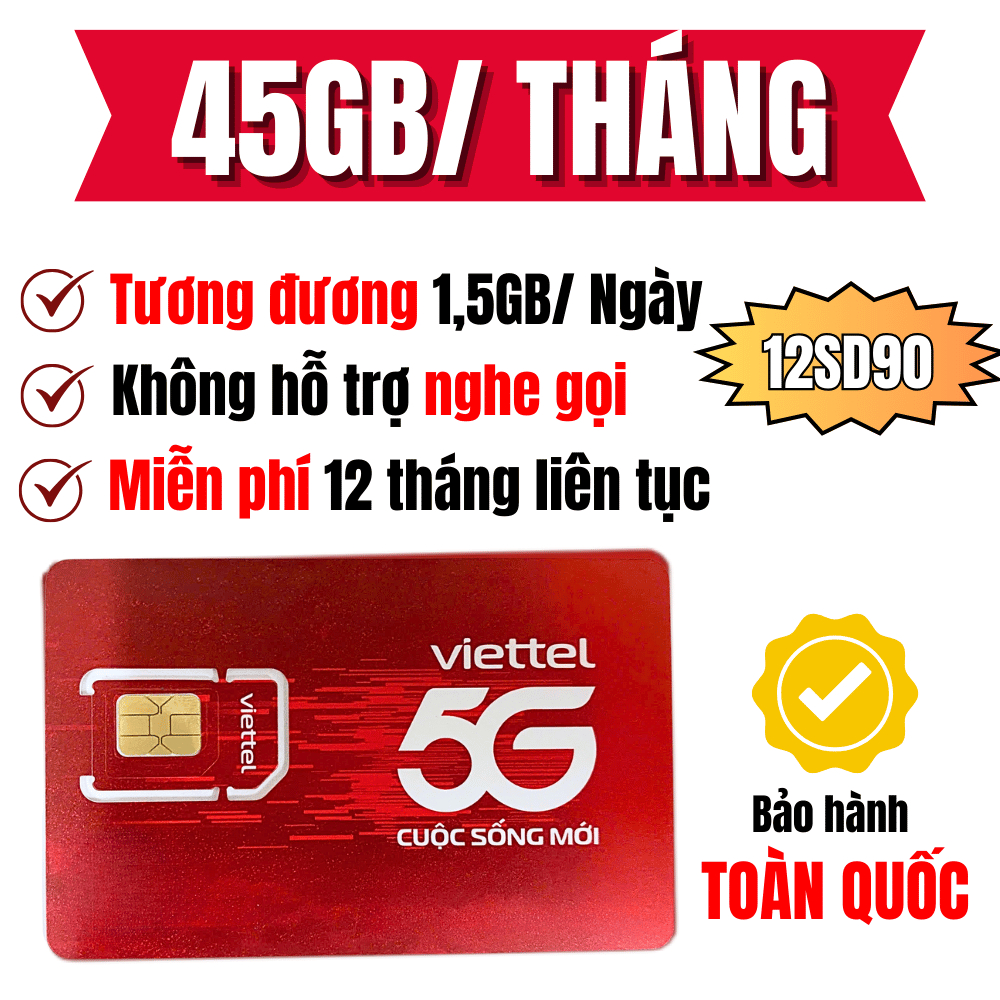 SIM VIETTEL 4G - TRỌN GÓI 1 NĂM VÀO MẠNG KHÔNG MẤT PHÍ 12MXH100 12T5G125 12SD90 12MXH80Y