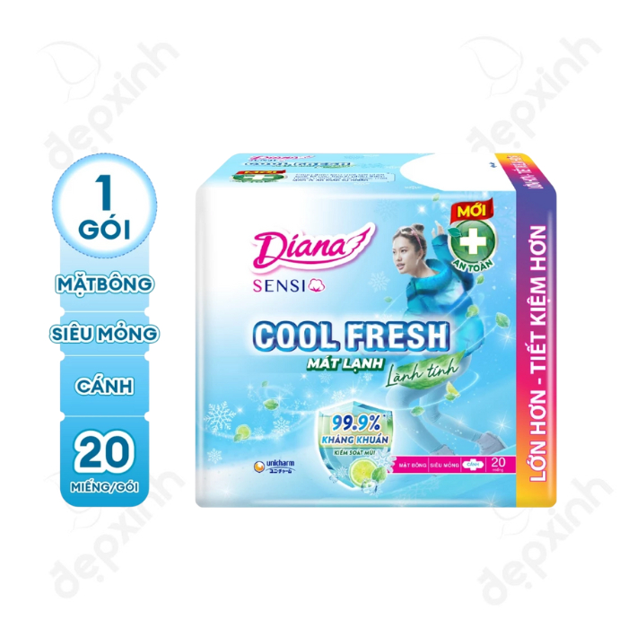 [LOẠI 20 MIẾNG] Băng vệ sinh Diana SENSI Cool Fresh Siêu Mỏng Cánh (20 Miếng x 23cm)