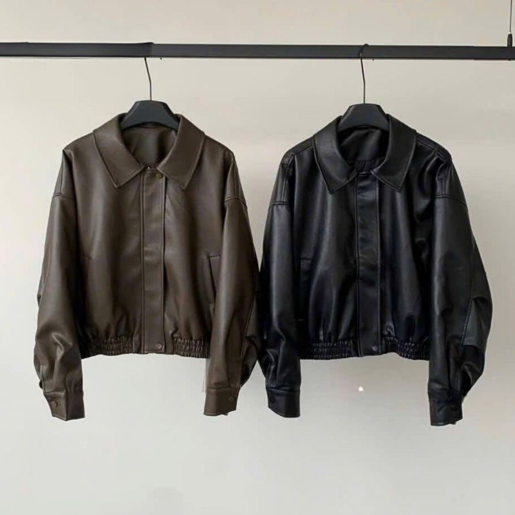 Áo Khoác Da Nữ Trơn FMSTYLE – Cổ Bẻ Thanh Lịch, 2 Túi Tiện Lợi, Bo Lai Gọn Dáng  26010020