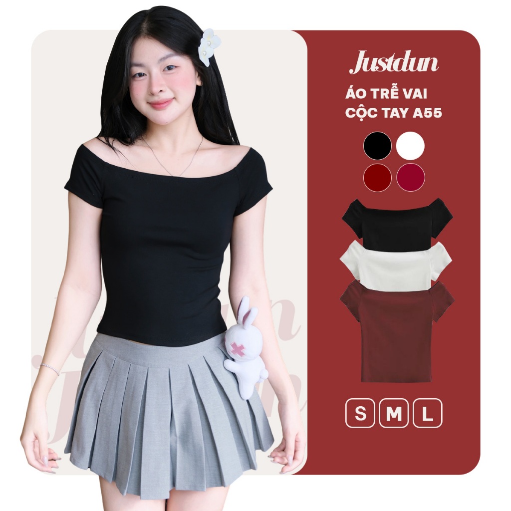 Áo Trễ Vai Cộc Tay Nữ JUSTDUN A55 - Ôm Body, Cotton Co Giãn 4 Chiều, Thoải Mái, Thoáng Mát