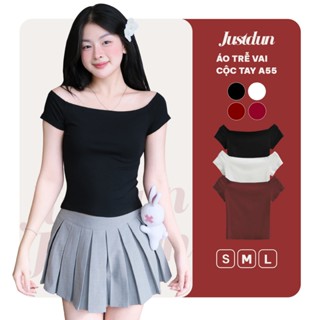 Áo Trễ Vai Cộc Tay Nữ JUSTDUN A55 - Ôm Body, Cotton Co Giãn 4 Chiều, Thoải Mái, Thoáng Mát