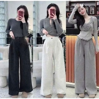   Cho nấm  Quần suôn cạp liền TitiStore95 vải dạ lưng chun sau cạp cao có túi mã 30 