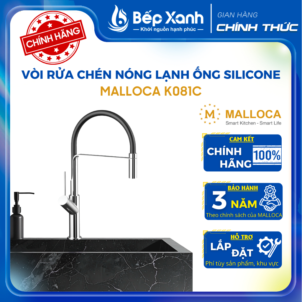 Vòi Rửa Chén Malloca K081C - Đồng Thau mạ Chrome - 2 Nguồn Nóng Lạnh
