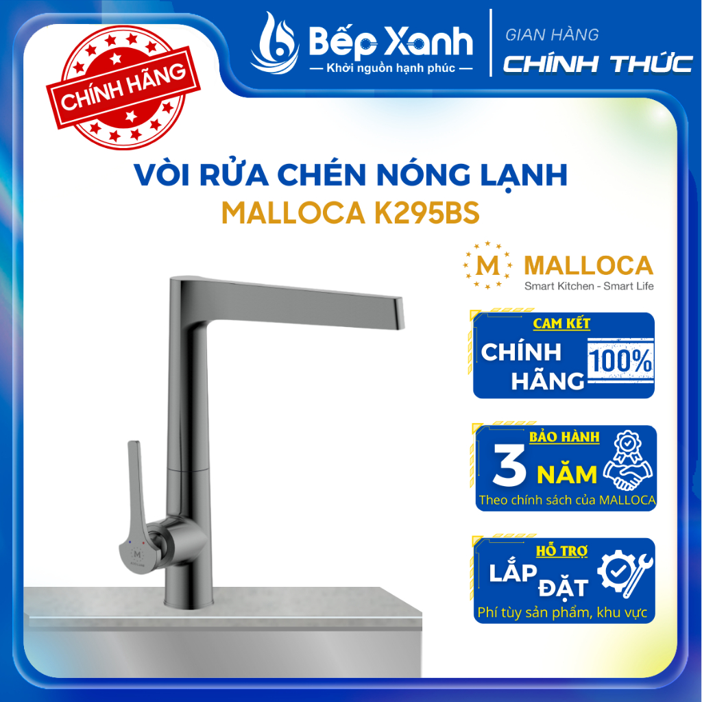 [CHÍNH HÃNG] Vòi rửa chén Malloca K295BS - 2 nguồn nóng lạnh - Bảo Hành 3 Năm