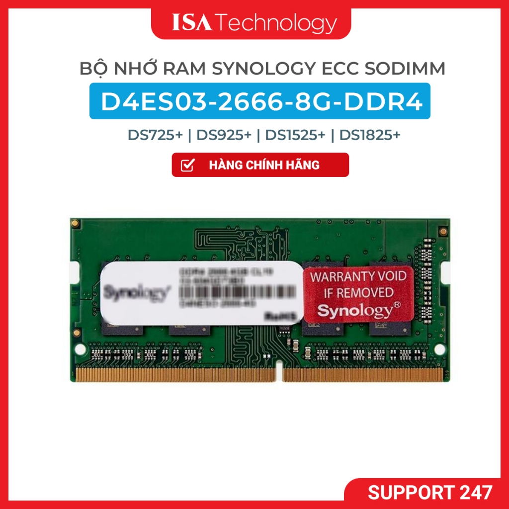 Bộ nhớ RAM Synology D4ES03 - 8G DDR4 ECC SODIMM 2666MHz dành cho Nas DS725+, DS925+ hàng chính hãng
