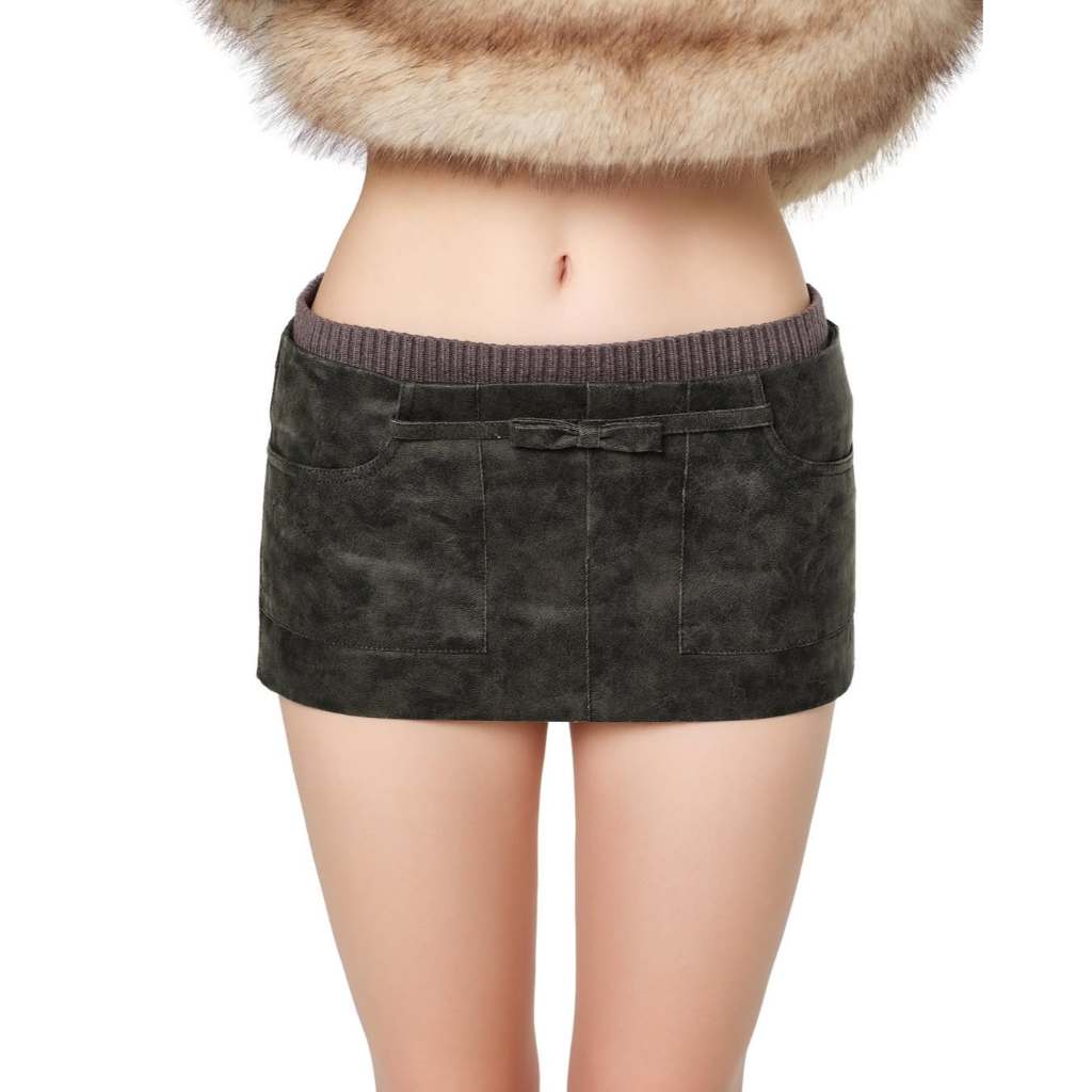 LSOUL Chân Váy Lisa Chất Da Cạp Trễ Cá Tính Y2K Ron Skirt CV25110743