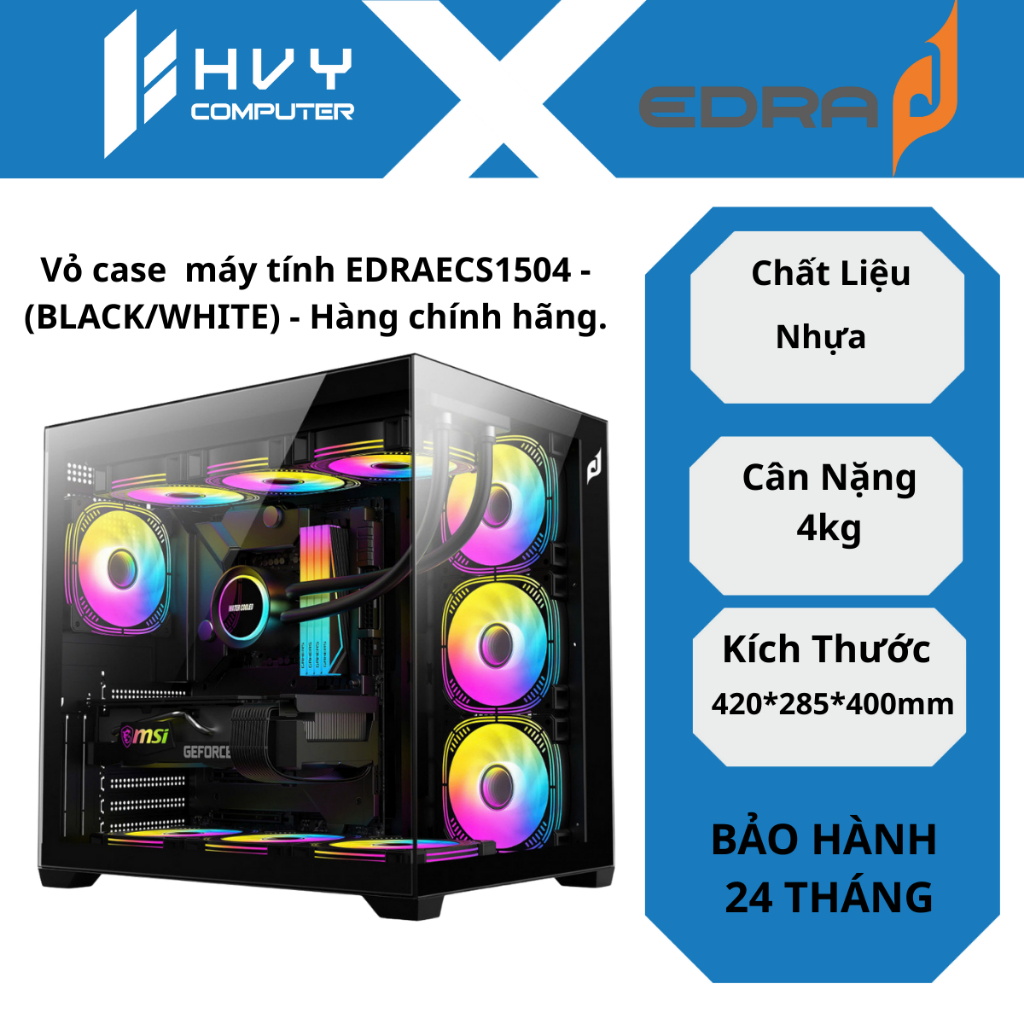 Vỏ case  máy tính EDRA ECS1504 - (BLACK/WHITE) - Hàng chính hãng