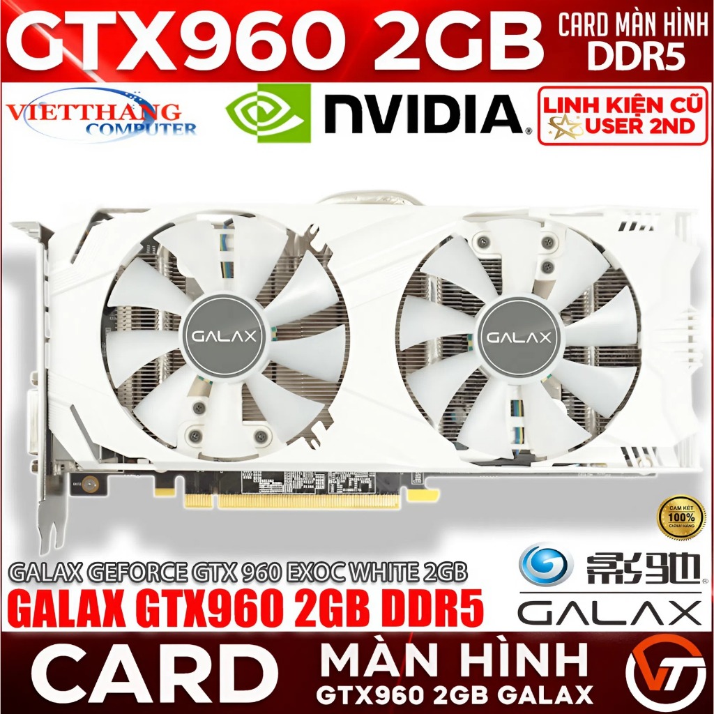 VGA - Card màn hình Galax Geforce GTX 960 EXOC White 2GB 2 Fan Hàng cũ qua sử dụng đẹp ( Cũ - 2nd )