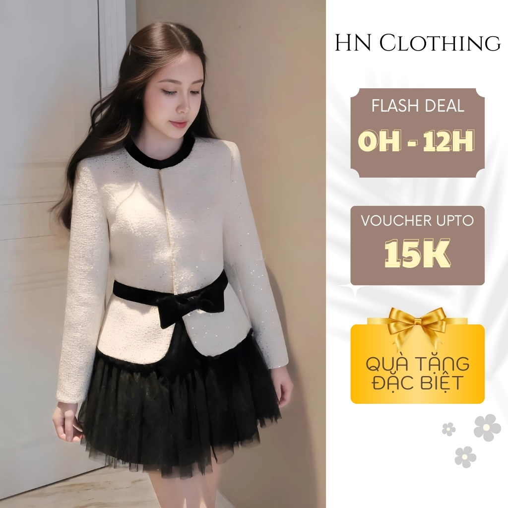 Set dạ sang chảnh phối nơ nhung tôn dáng giúp nàng nổi bật cuốn hút mọi ánh nhìn HN Clothing S135