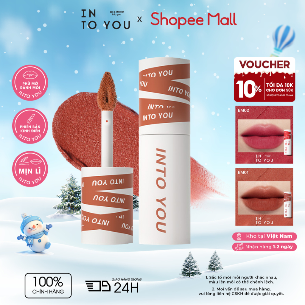 Son Bùn INTO YOU Lì Mịn Độ Che Phủ Tốt Lấp Đầy Rãnh Môi Dễ Tán Hợp Da Trắng Makeup Style Trung EM01 2g | BigBuy360 - bigbuy360.vn