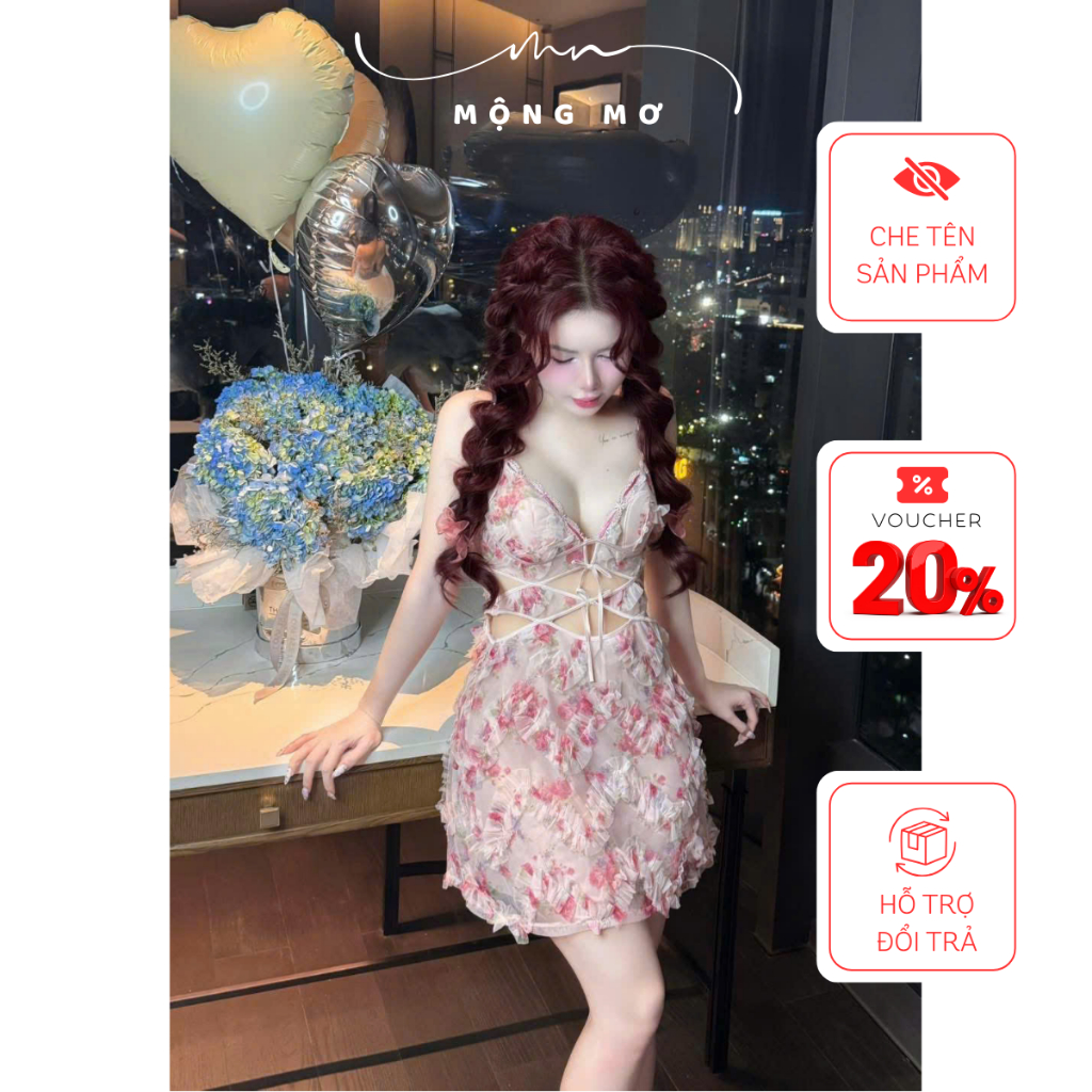 Váy ngủ ren xinh, Đầm mặc nhà gợi cảm quyến rũ kèm chíp MỘNG MƠ V029