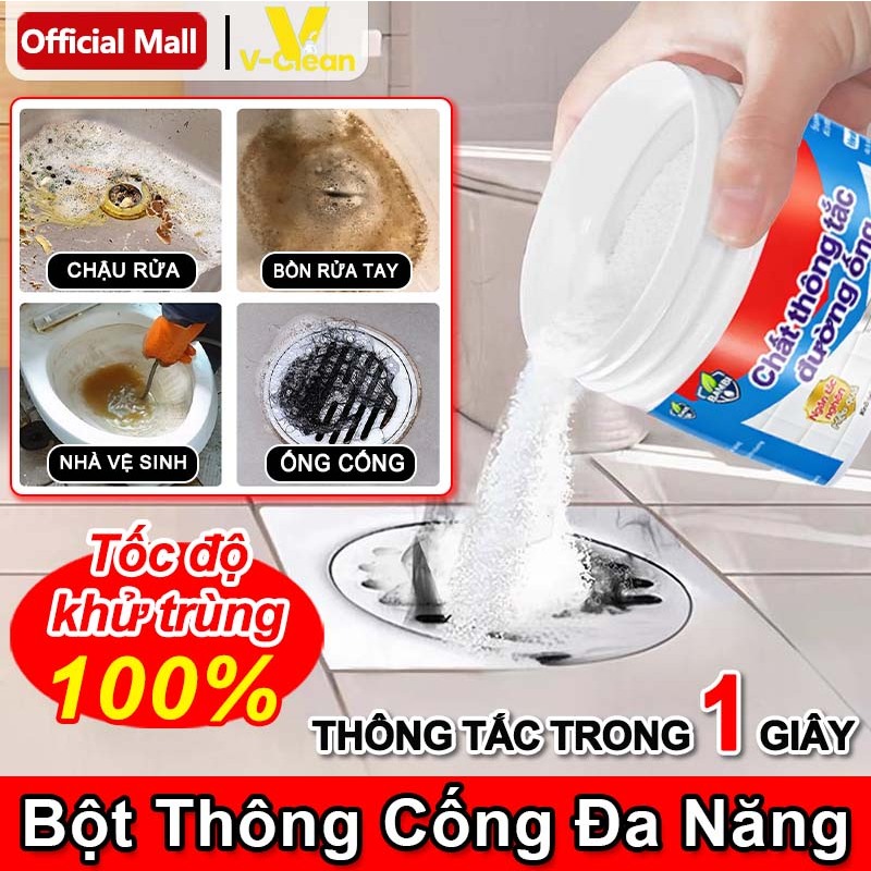 V-Clean bột thông cống cực mạnh, giúp khử mùi Làm sạch bồn cầu cống rãnh diệt vi khuẩn gây hại bảo vệ đường ống 260g